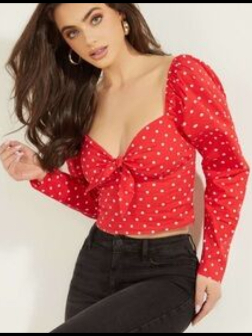 Guess Rockabilly Polka Dot Tie-Front Crop Top NWT